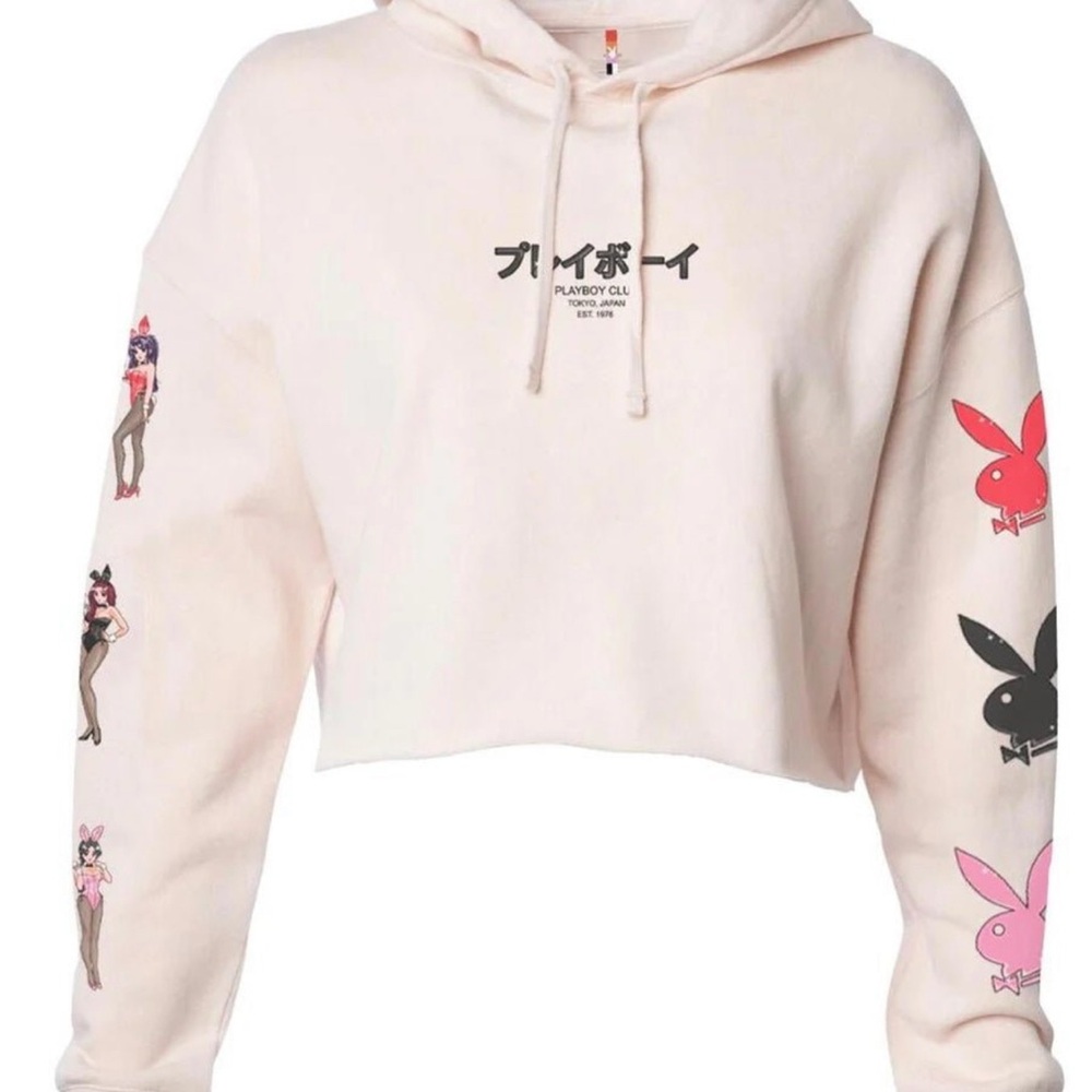 PLAYBOY Cream Cropped Sweater with Bunny Logos